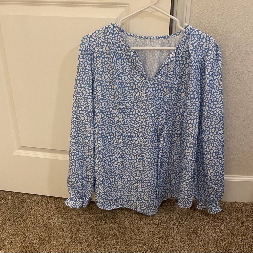 Blue and White Women's Top